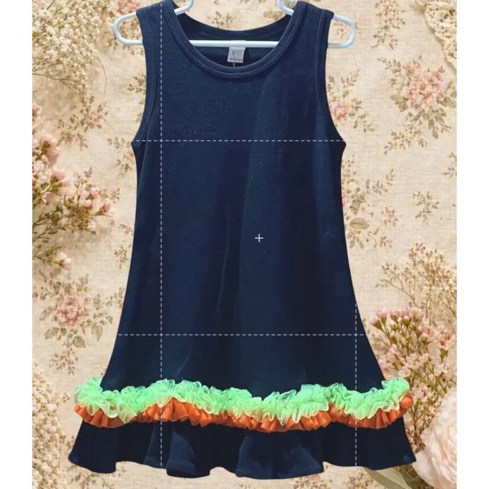 Monag Girls 4 Dress Cotton Boutique Black Colorful Tutu Trim Sleeveless Design